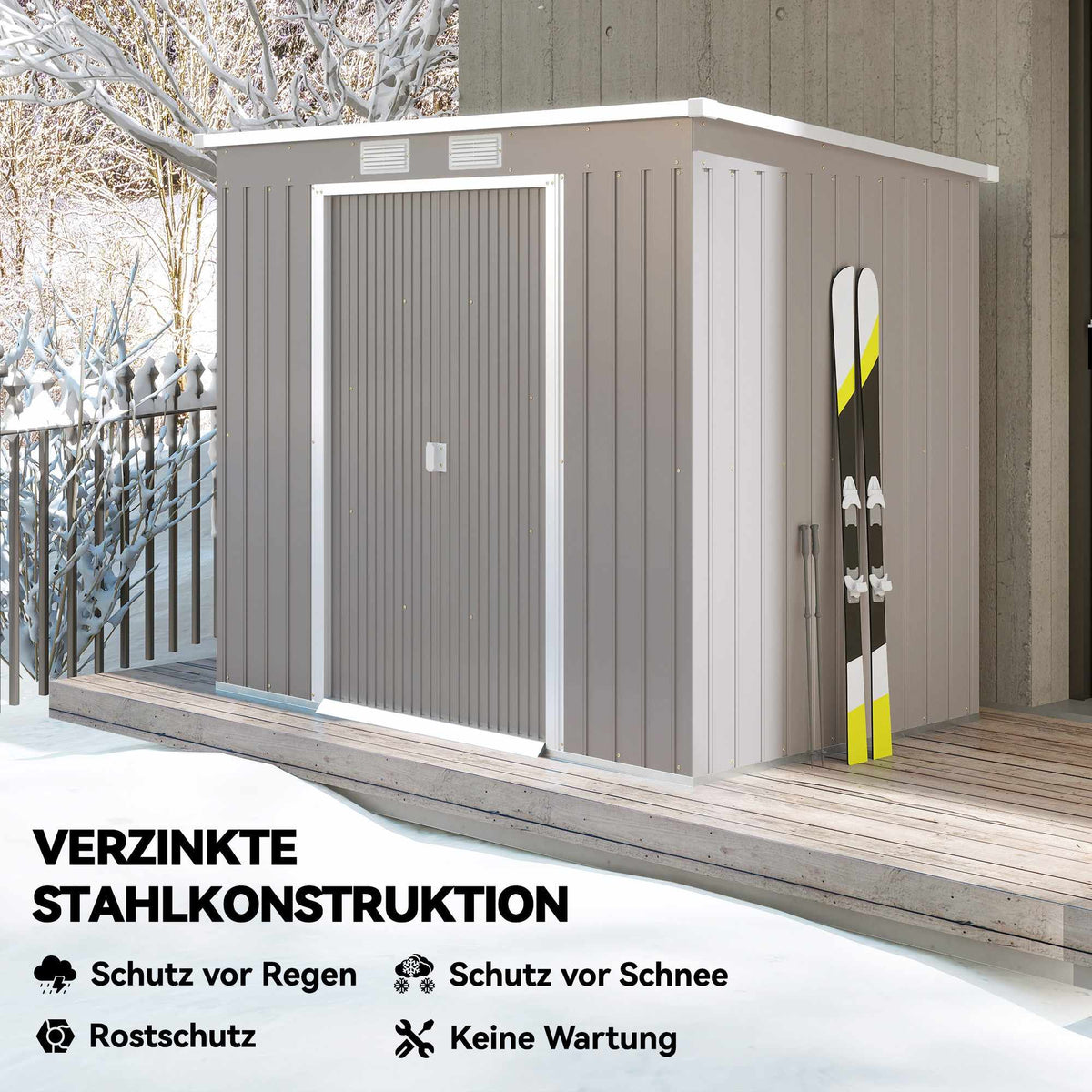 Outdoor Storage Shed, Vent Windows, Sliding Doors, Steel, 213x130x172 cm