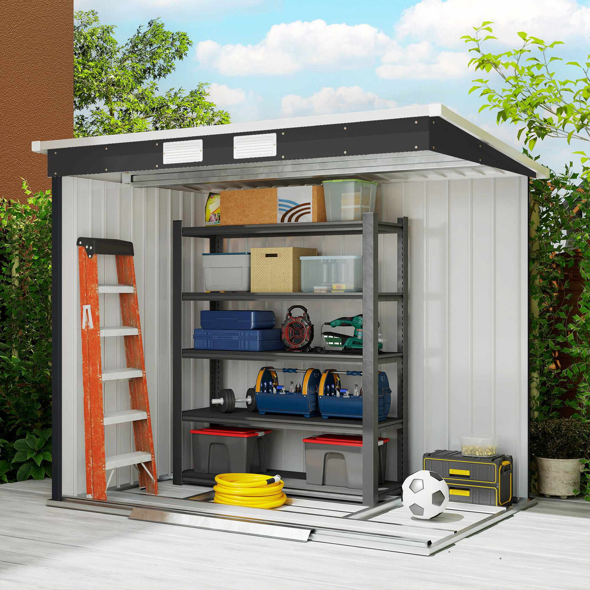 Outdoor Storage Shed, Vent Windows, Sliding Doors, Steel, 213x130x172 cm