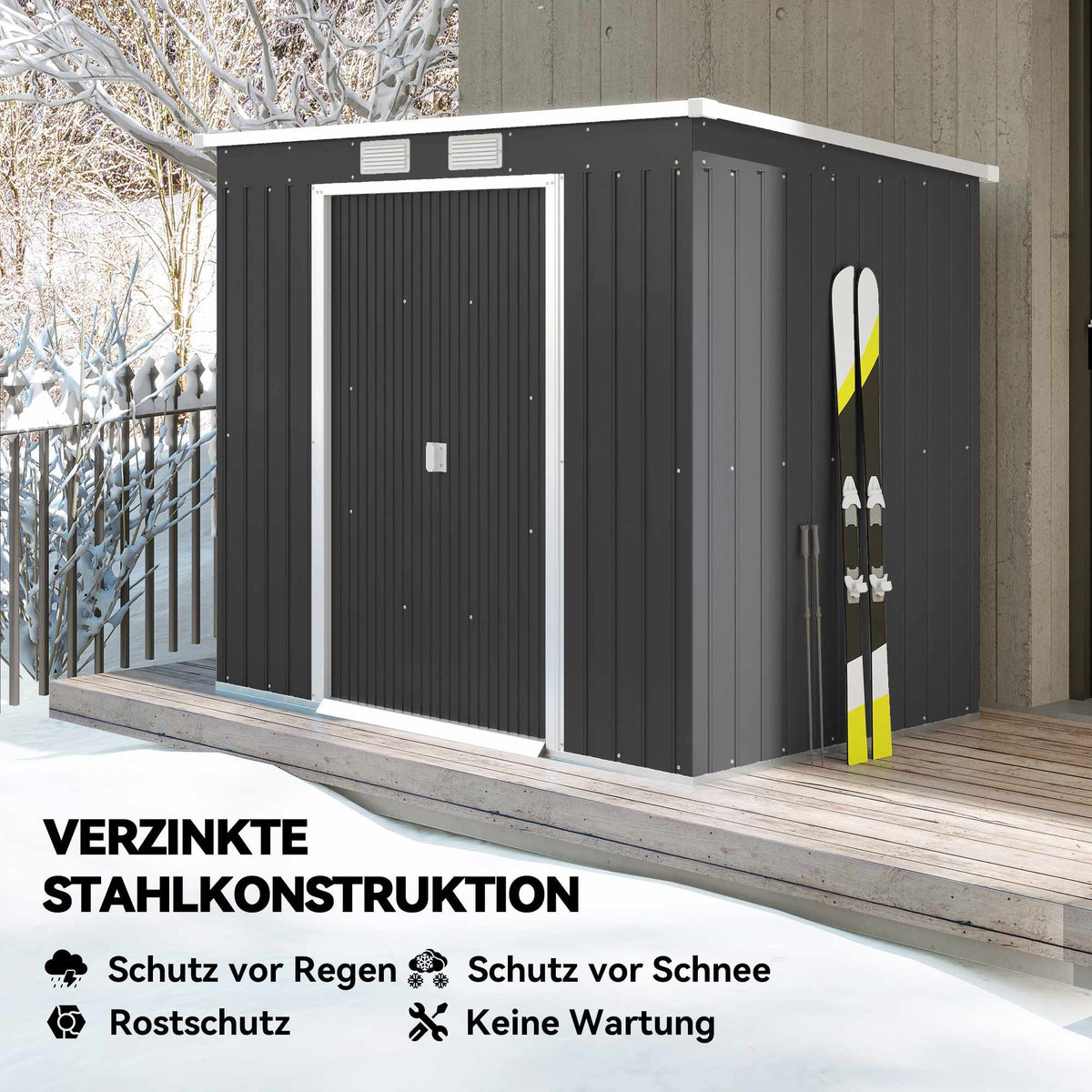 Outdoor Storage Shed, Vent Windows, Sliding Doors, Steel, 213x130x172 cm