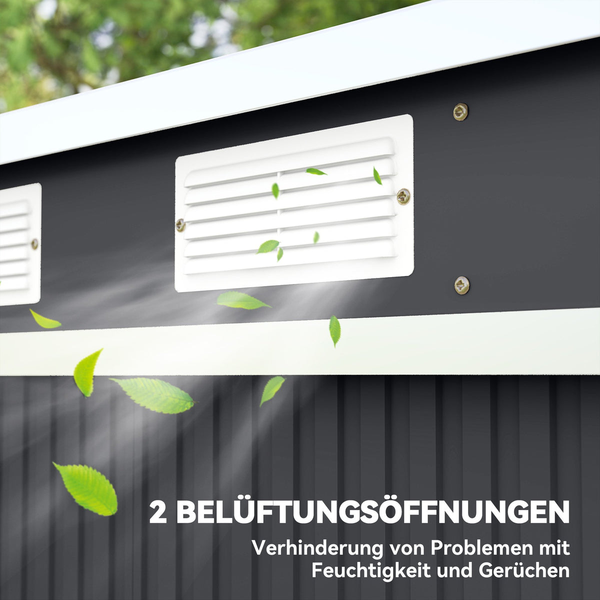 Outdoor Storage Shed, Vent Windows, Sliding Doors, Steel, 213x130x172 cm
