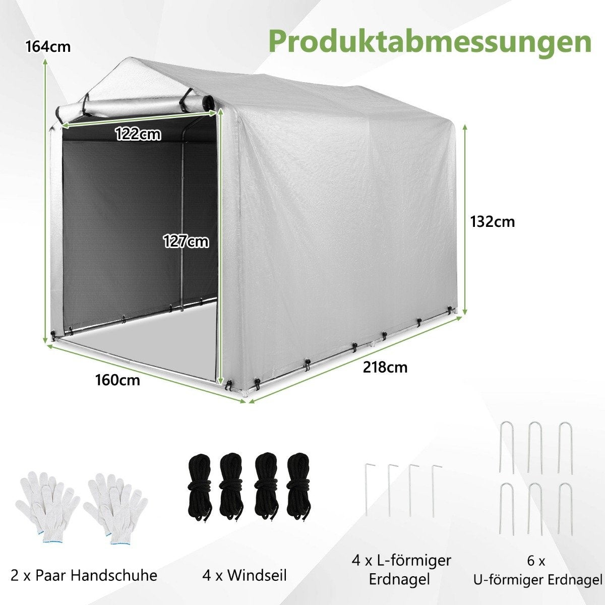 Outdoor Storage Shed, Waterproof Metal Frame, 160x218x164 cm