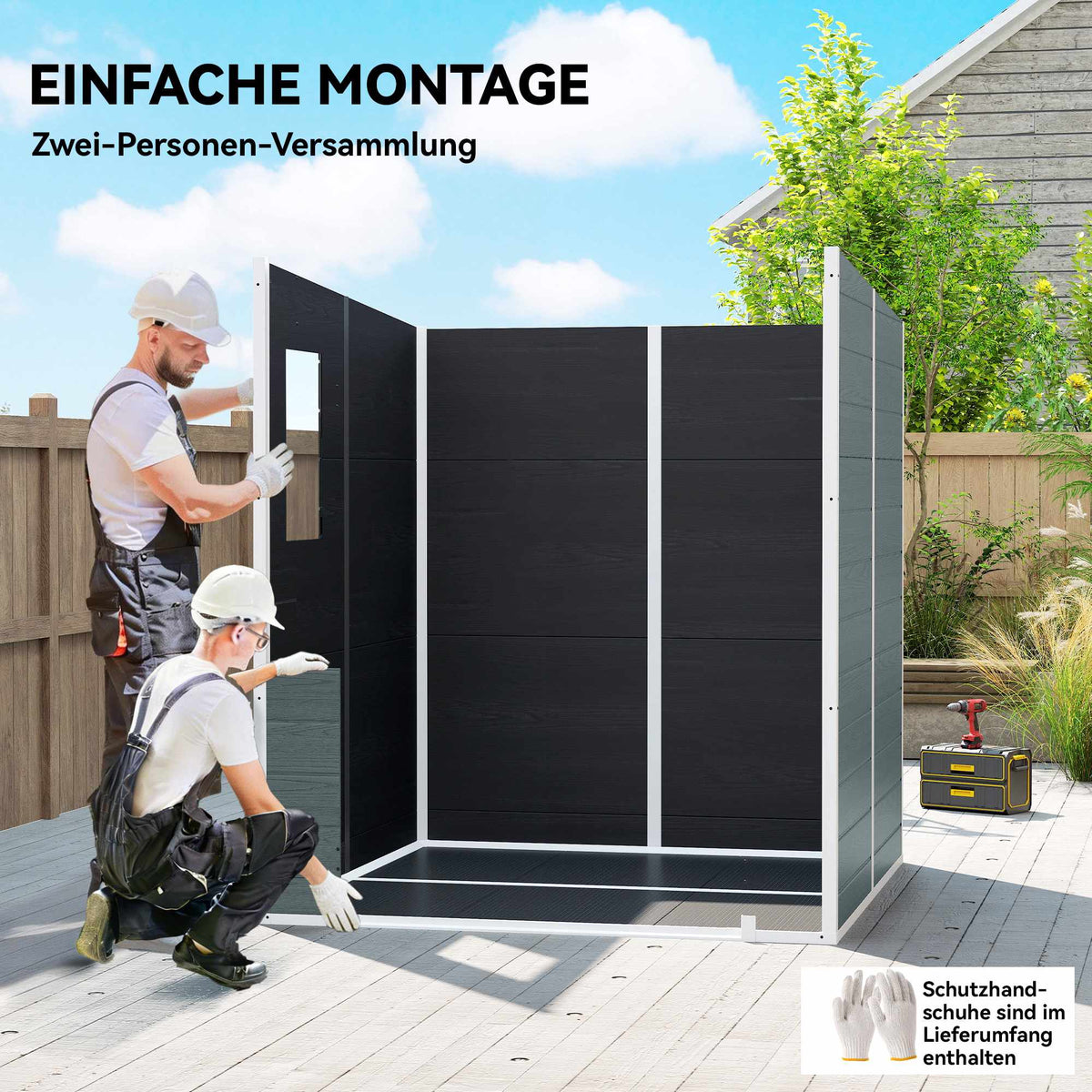 Outdoor Storage Shed, Wood-Look, 3 Windows, Double Doors, 182x182 cm