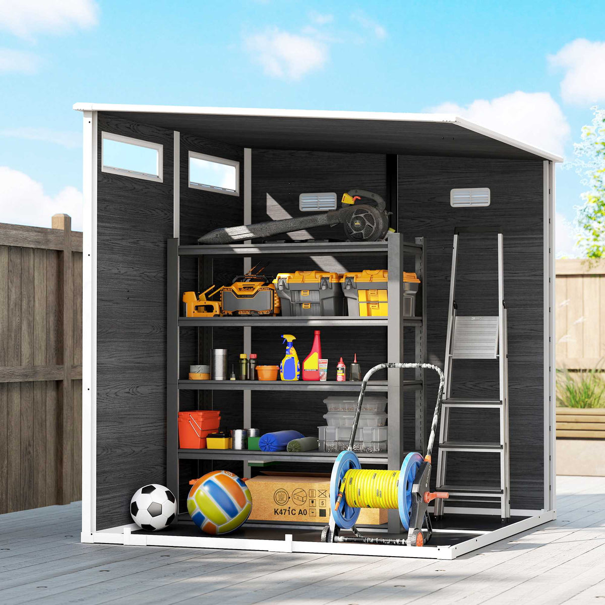Outdoor Storage Shed with Windows and Lock, 182 x 182 cm