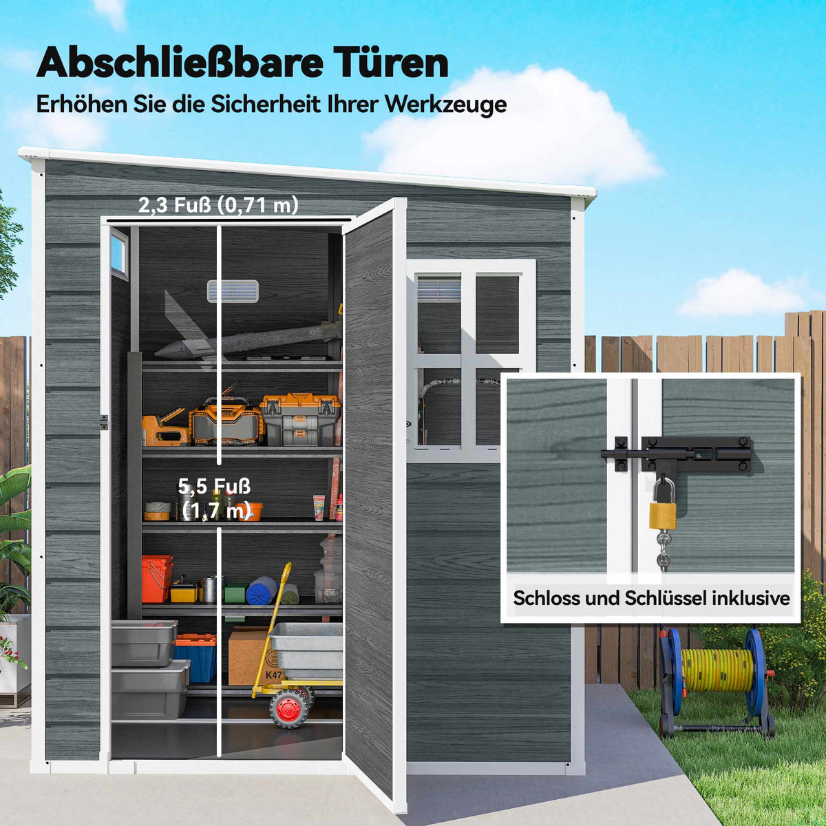 Outdoor Storage Shed with Windows and Lock, 182 x 182 cm