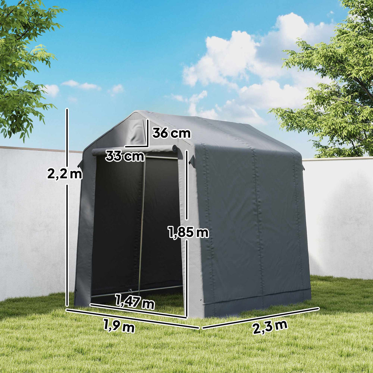 Outdoor Storage Tent 2.3 x 1.9 m, Waterproof, Dark Grey