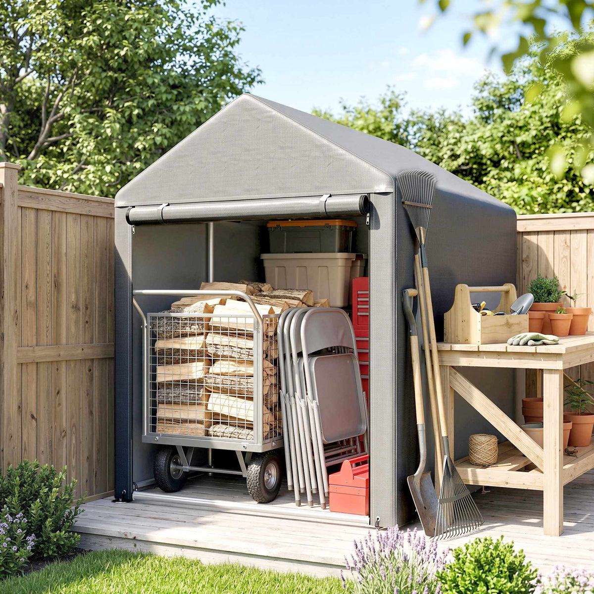 Outdoor Storage Tent Shed, Steel Frame, 120x179x165cm, Light Gray