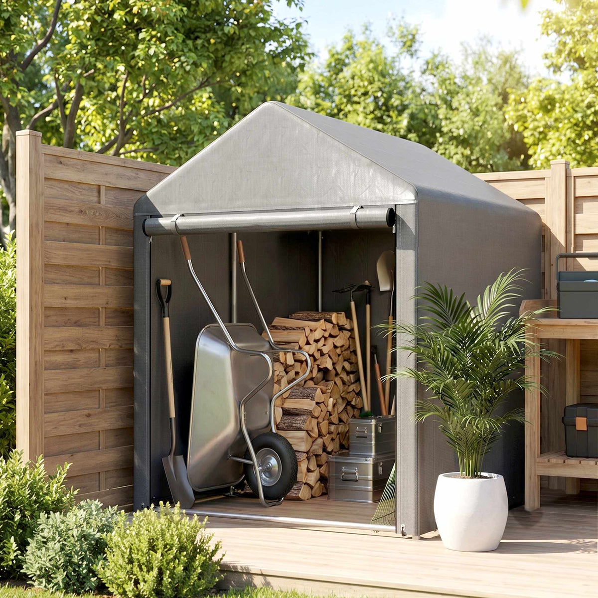 Outdoor Storage Tent Shed, Steel Frame, 120x179x165cm, Light Gray