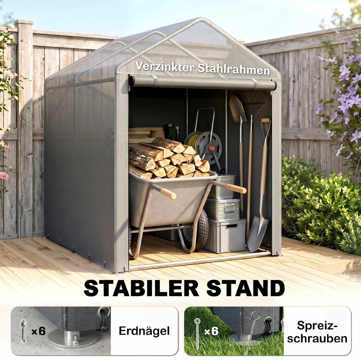 Outdoor Storage Tent Shed, Steel Frame, 120x179x165cm, Light Gray