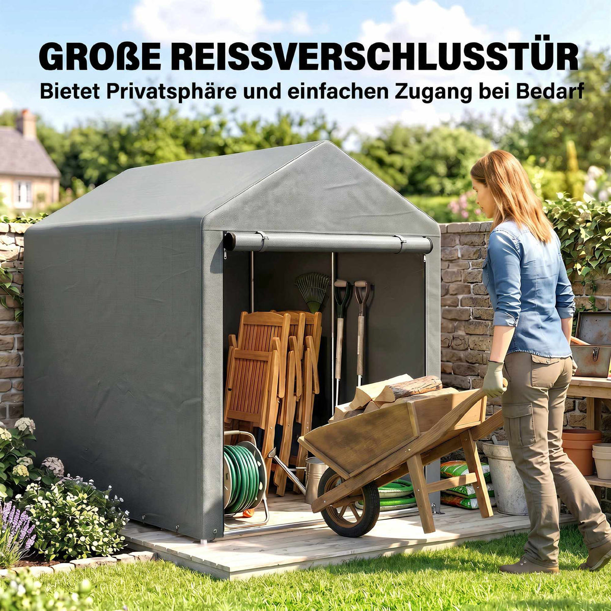 Outdoor Storage Tent Shed, Steel Frame, 120x179x165cm, Light Gray