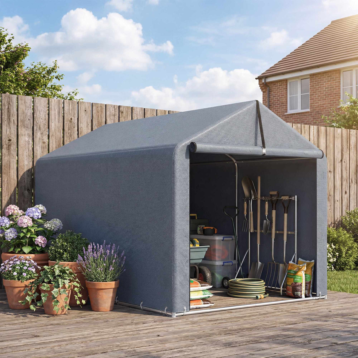 Outdoor Storage Tent, Waterproof PE Fabric, 162x221.5x163 cm