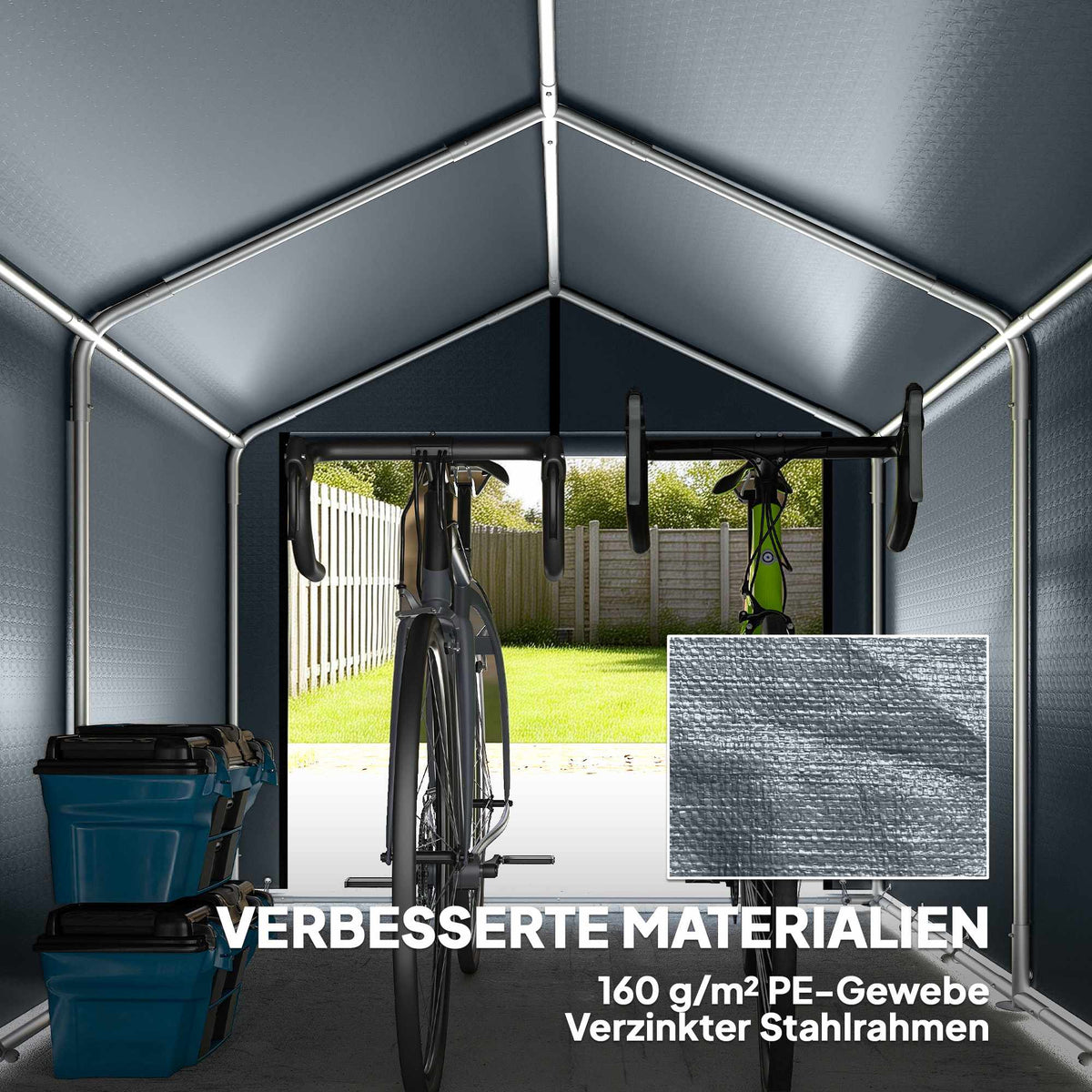 Outdoor Storage Tent, Waterproof PE Fabric, 162x221.5x163 cm