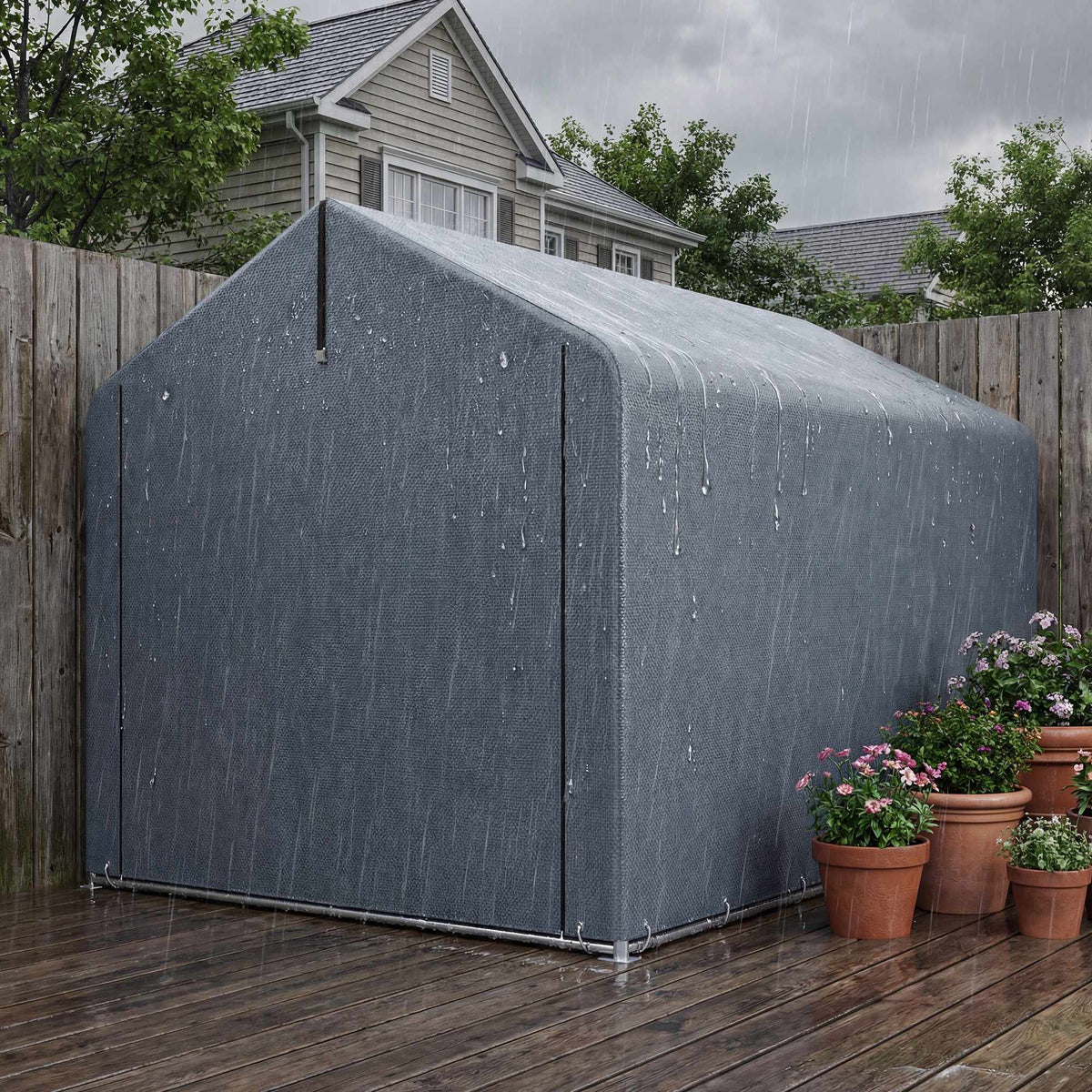 Outdoor Storage Tent, Waterproof PE Fabric, 162x221.5x163 cm