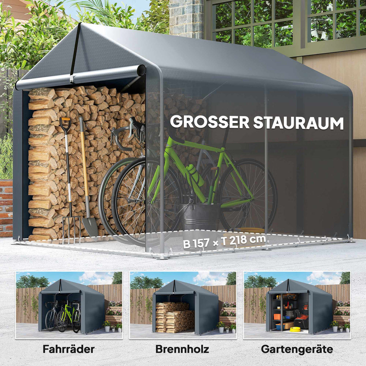 Outdoor Storage Tent, Waterproof PE Fabric, 162x221.5x163 cm