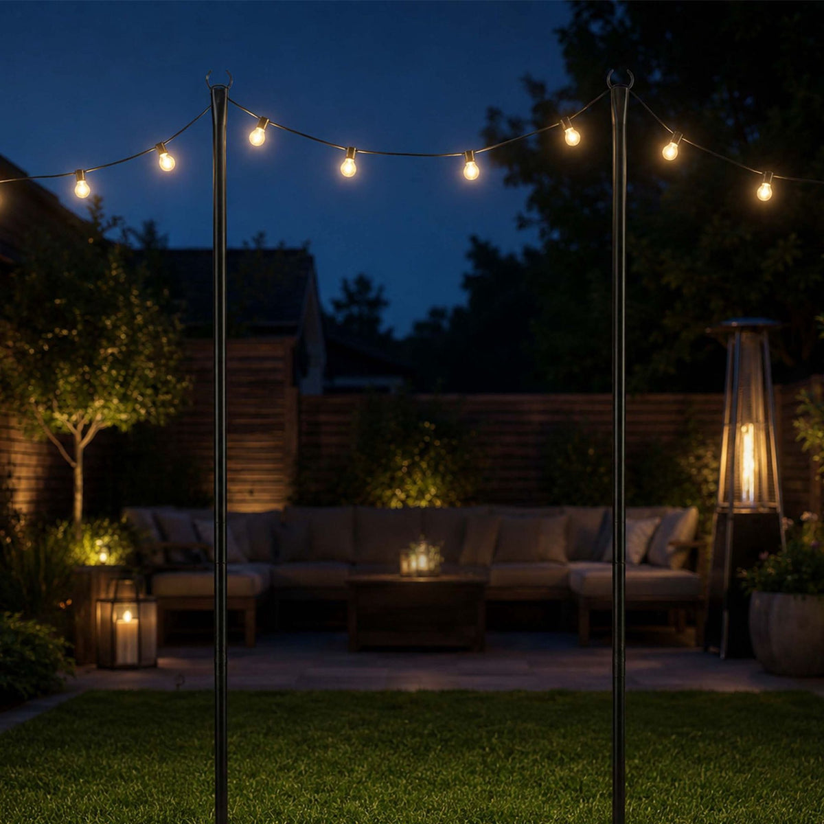 Outdoor String Light Poles, 3m, Black, Set of 4