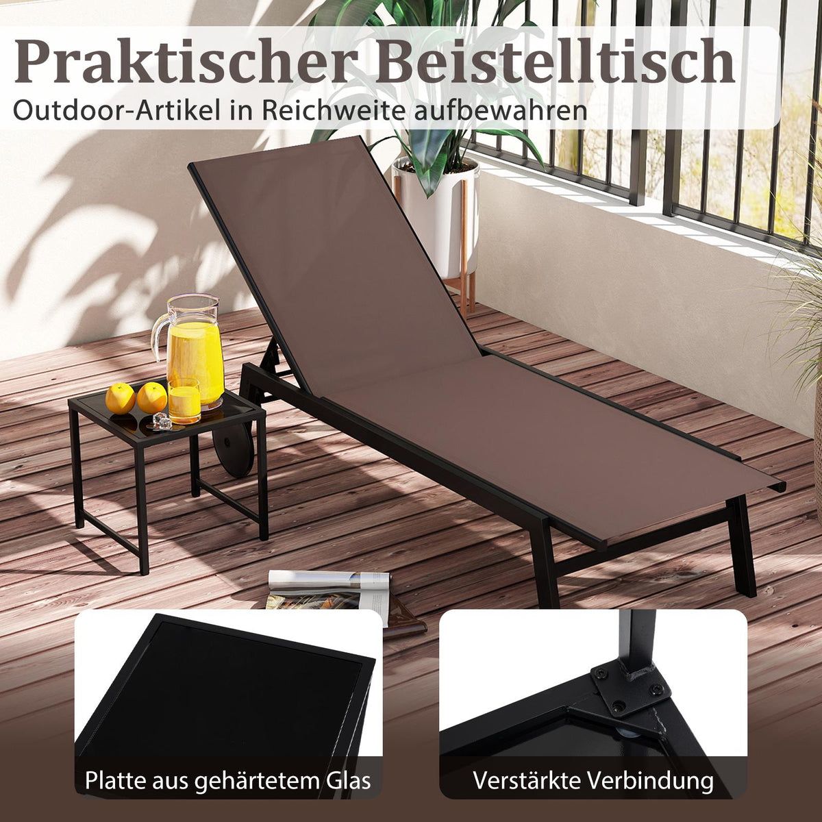 Outdoor Sun Lounger Set with Adjustable Backrest & Table