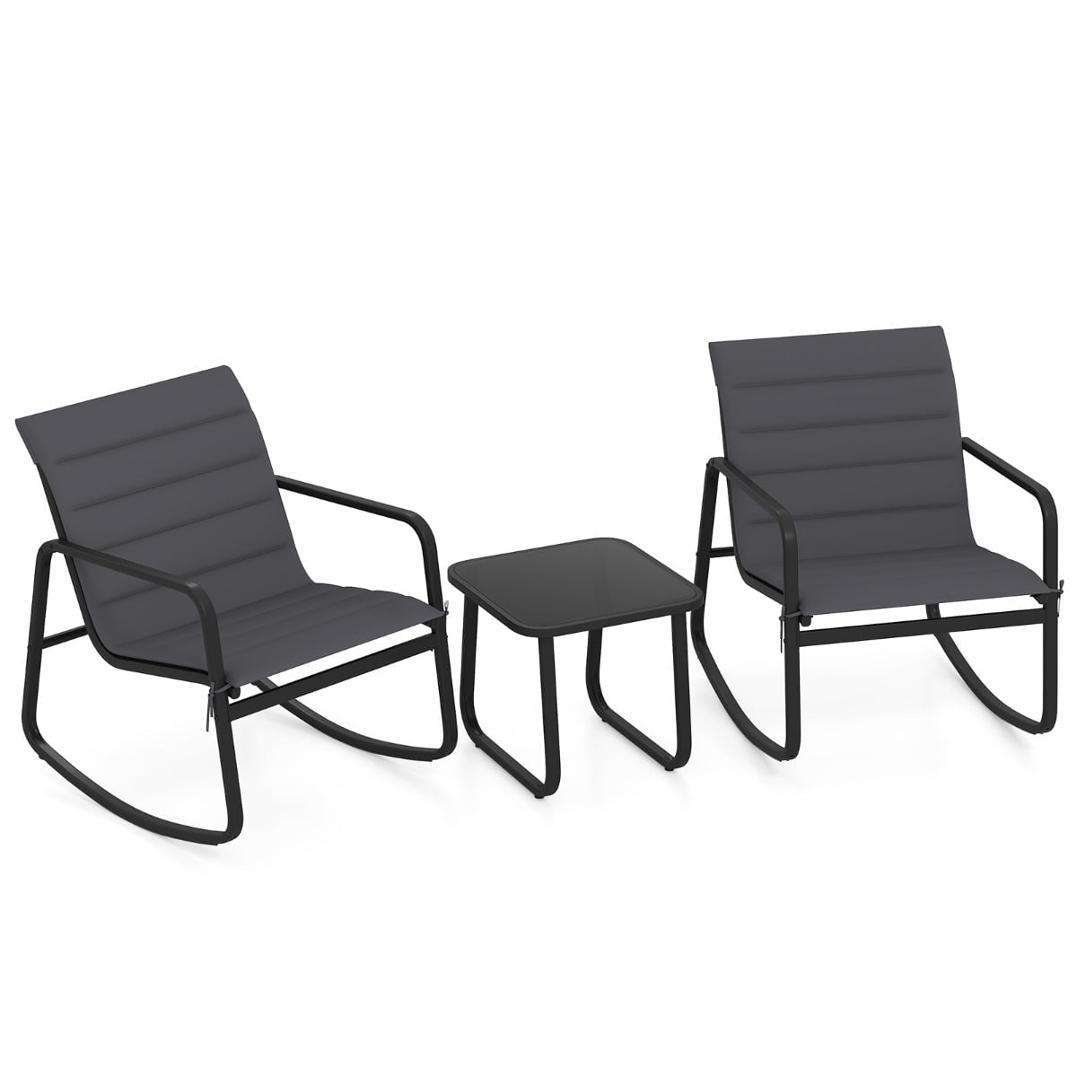 Outdoor Swing Bistro Set – 2 Chairs & Glass Table, Grey