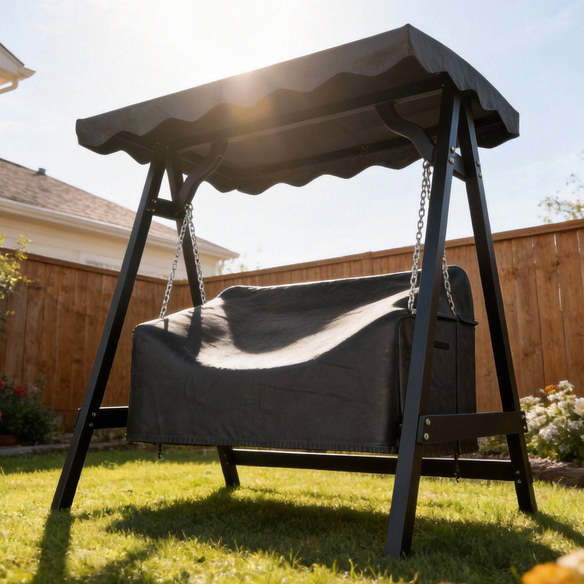 Outdoor Swing Cover, Waterproof PU Oxford Fabric, Black