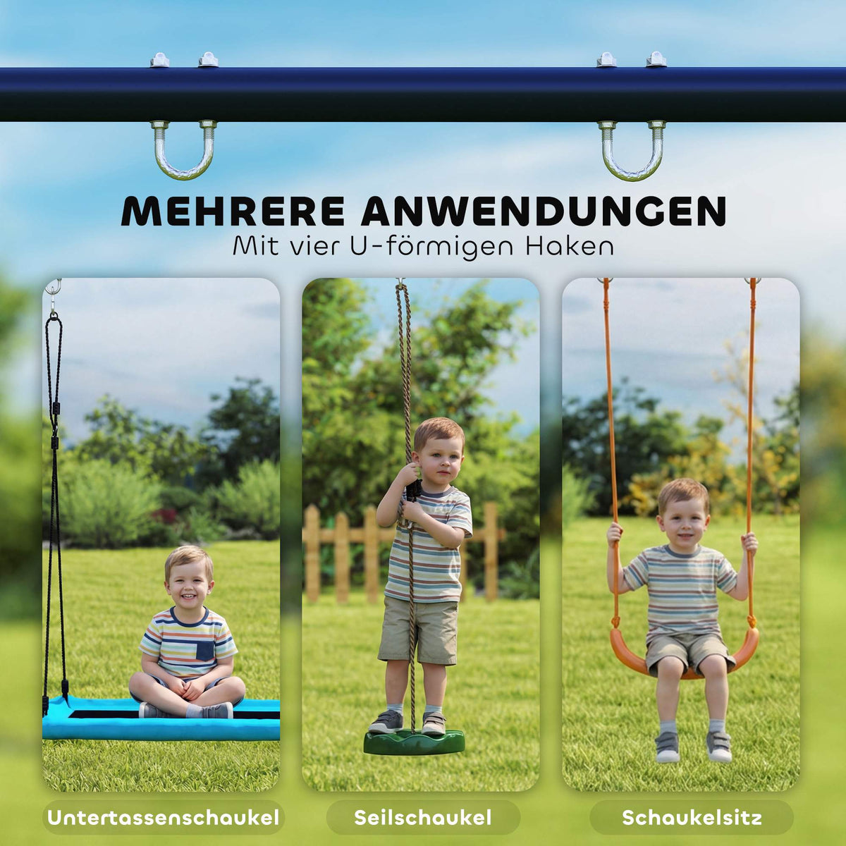 Outdoor Swing Set for Kids, Steel Frame, 3 Seats