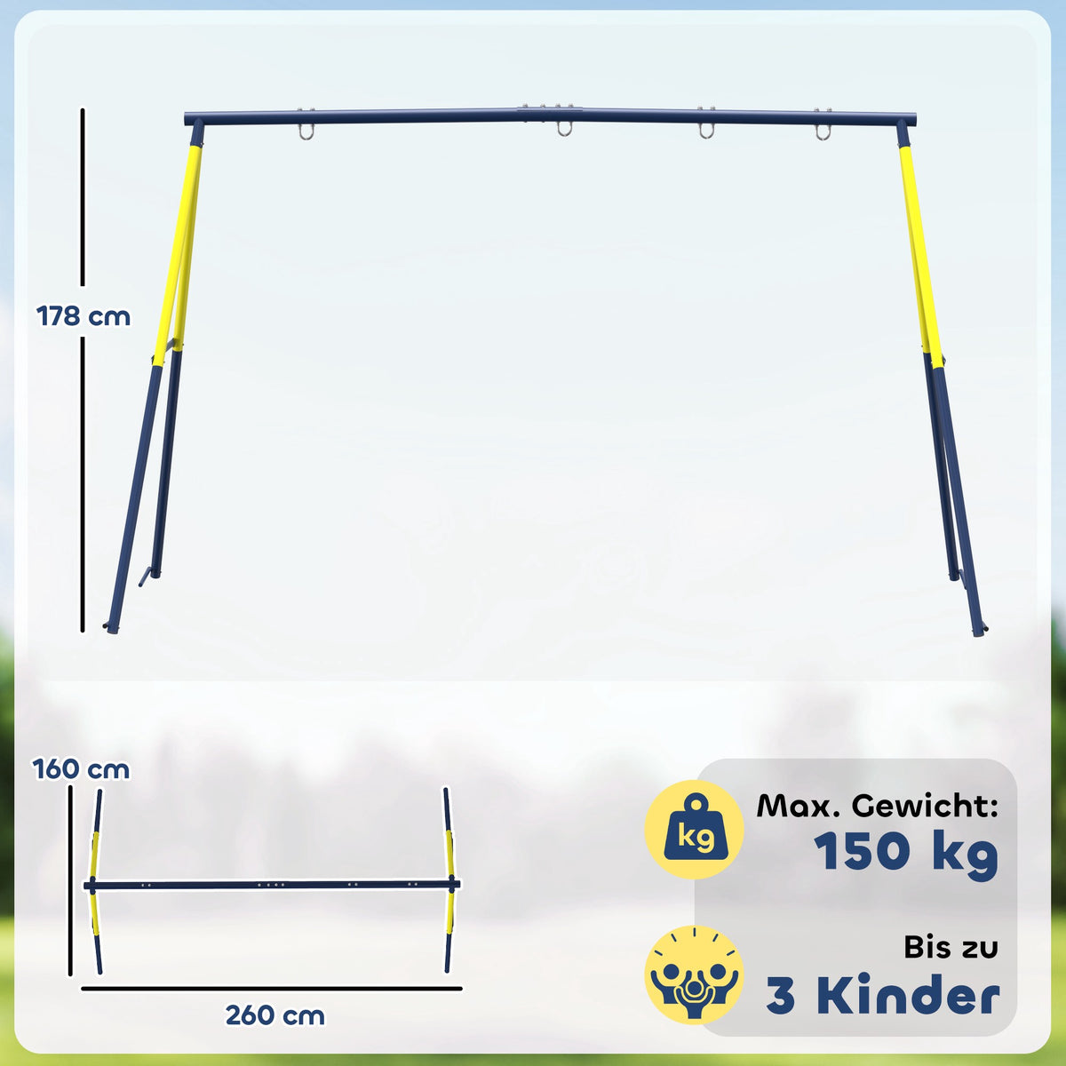 Outdoor Swing Set for Kids, Steel Frame, 3 Seats