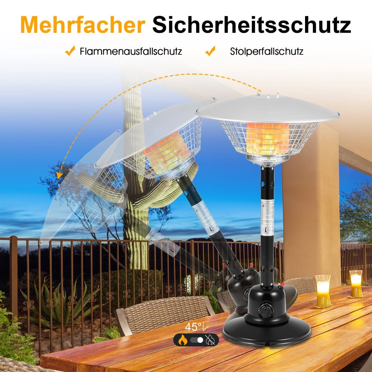 Outdoor Tabletop Patio Heater, 3200W, Black, Safe & Portable