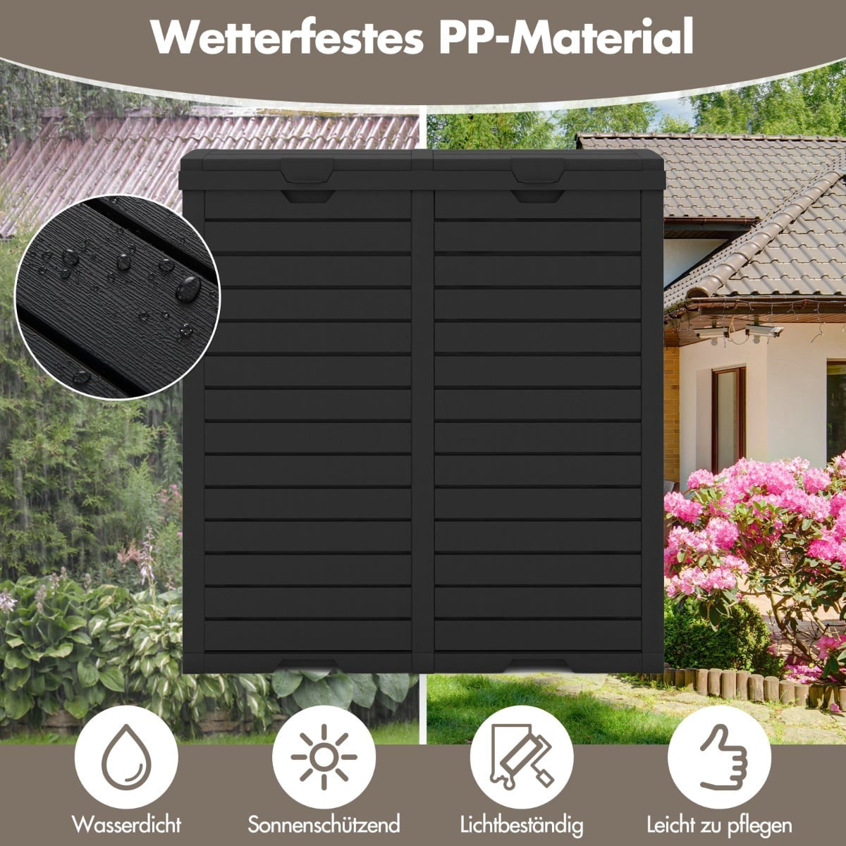Outdoor Trash Bin, 235L, Dual Compartment, Black