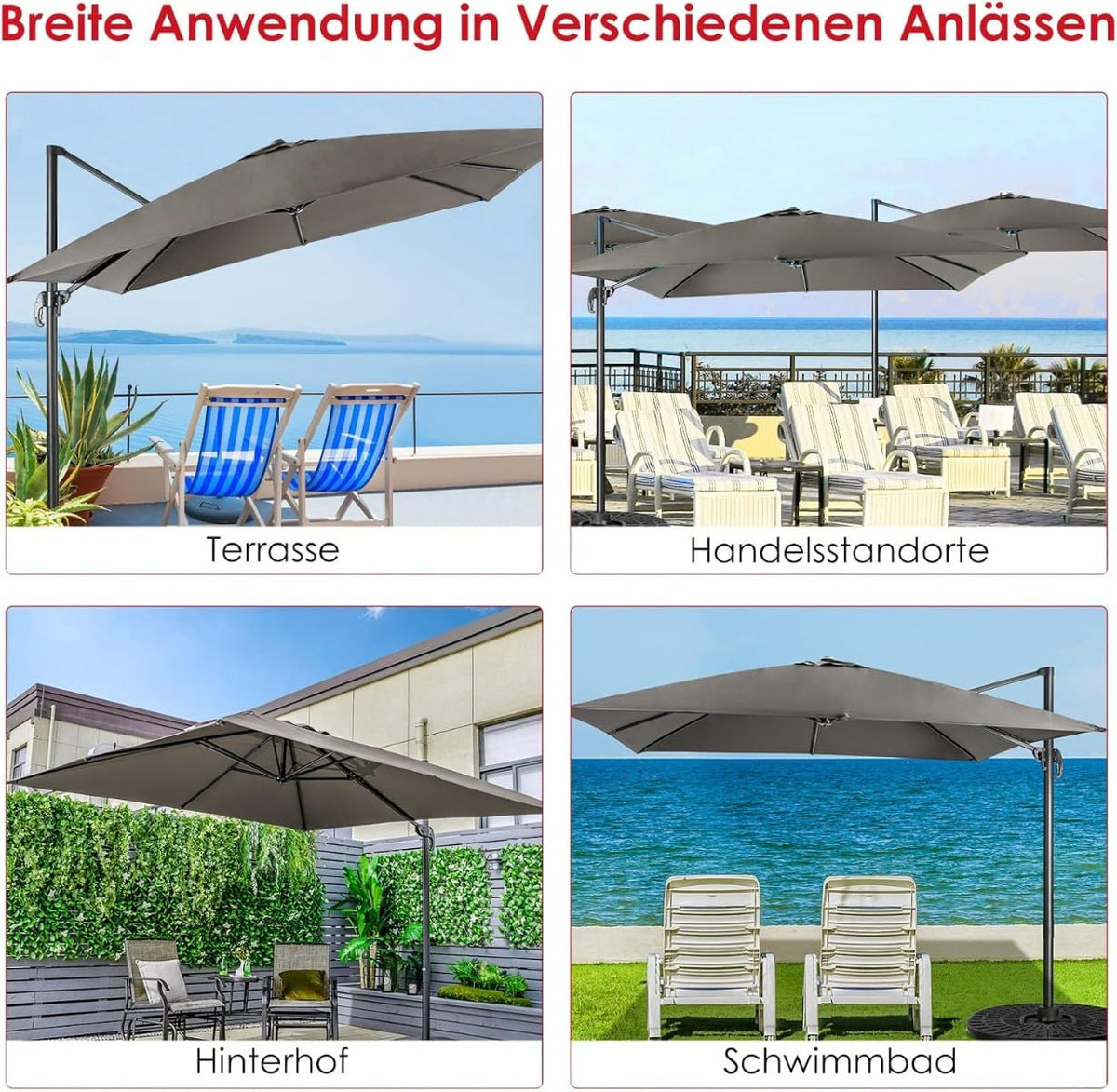 Outdoor Umbrella, 300x300 cm, Grey, 360 Rotation