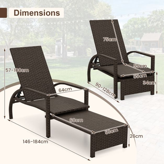 Outdoor Wicker Chaise Lounge with Adjustable Backrest