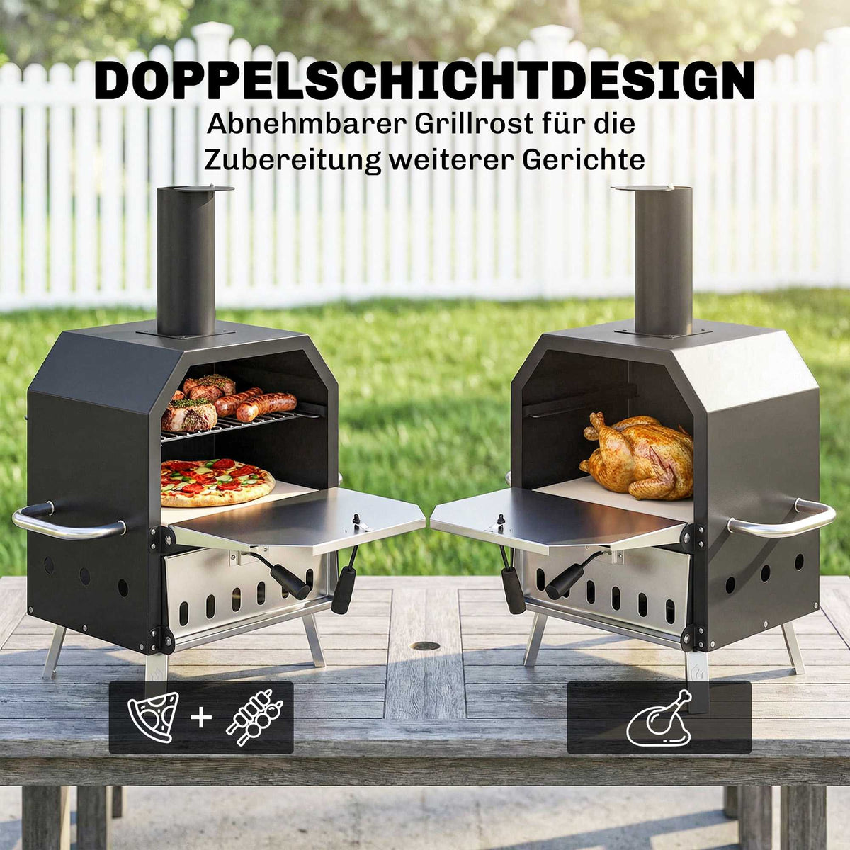 Outdoor Wood-Fired Pizza Oven, Stainless Steel, 2-Tier