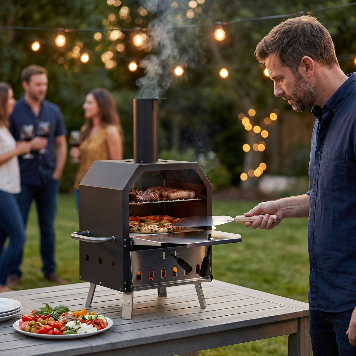 Outdoor Wood-Fired Pizza Oven, Stainless Steel, 2-Tier