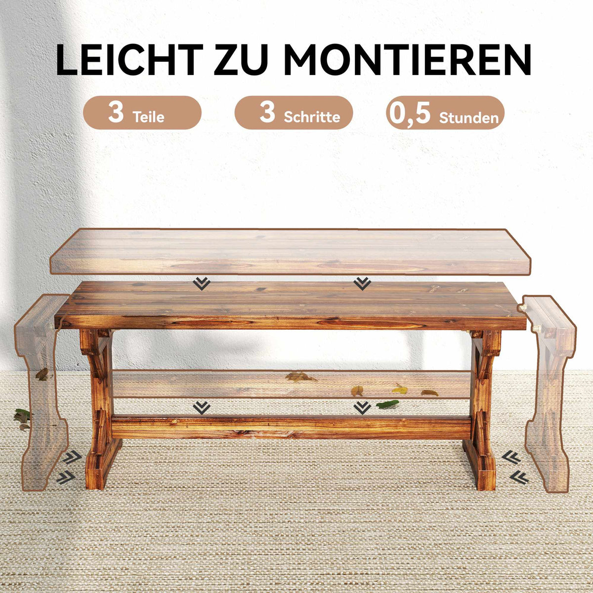 Outdoor Wooden Bench, Fir Wood, 2-Seater, 240kg Capacity