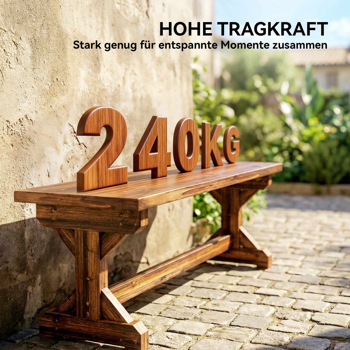 Outdoor Wooden Bench, Fir Wood, 2-Seater, 240kg Capacity