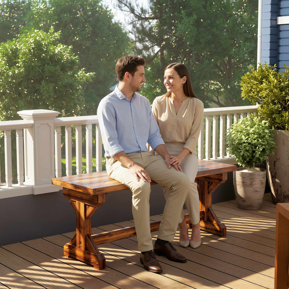 Outdoor Wooden Bench, Fir Wood, 2-Seater, 240kg Capacity