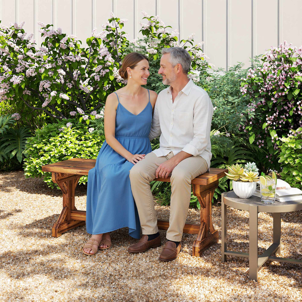 Outdoor Wooden Bench, Fir Wood, 2-Seater, 240kg Capacity