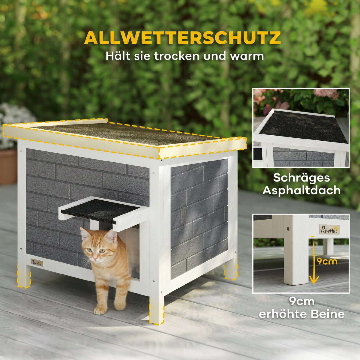 Outdoor Wooden Cat House with Insulation and Asphalt Roof