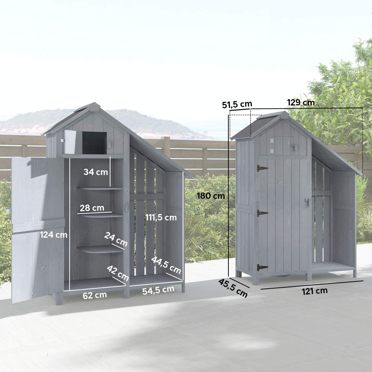 Outdoor Wooden Garden Cabinet, Weatherproof, 129x51.5x180 cm