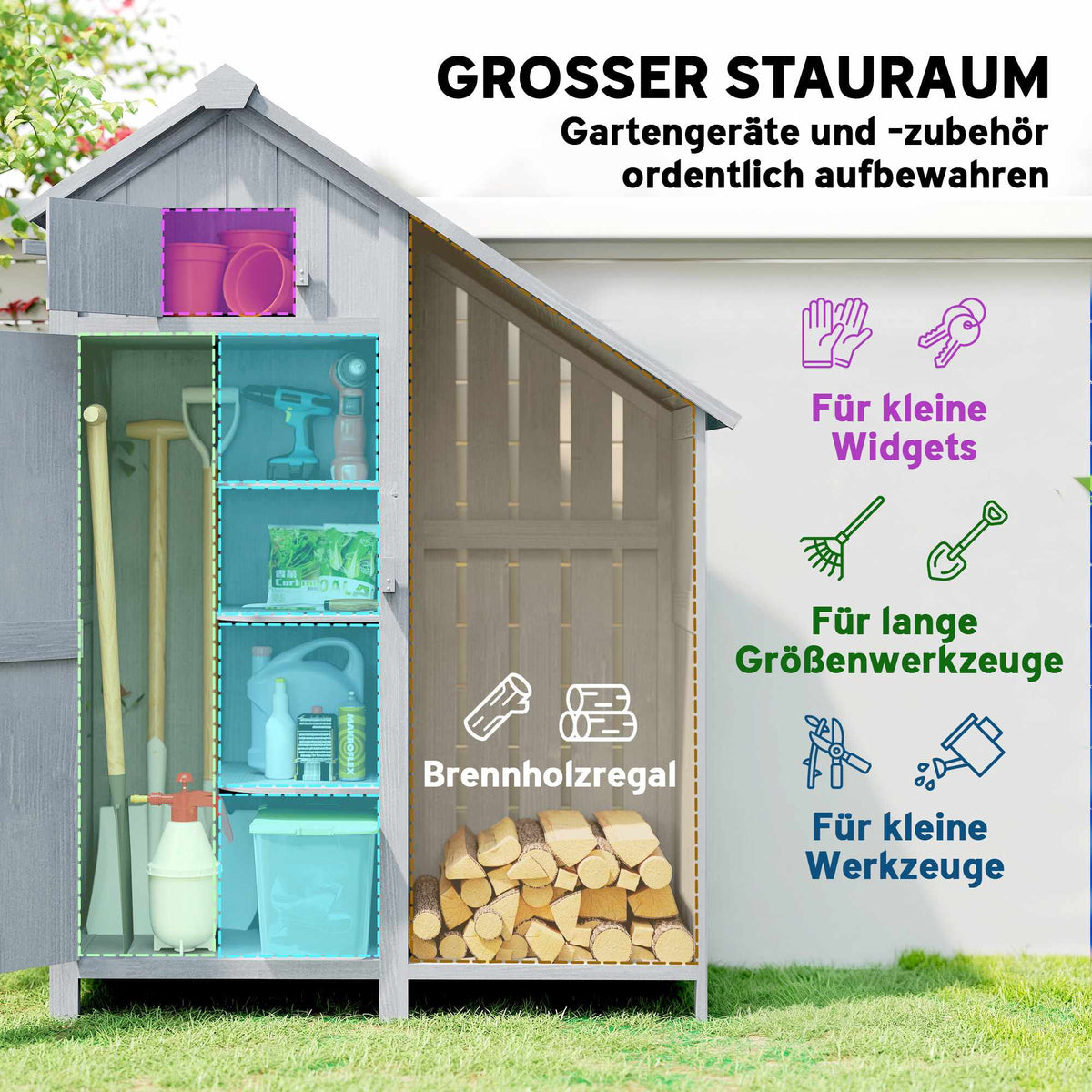 Outdoor Wooden Garden Cabinet, Weatherproof, 129x51.5x180 cm