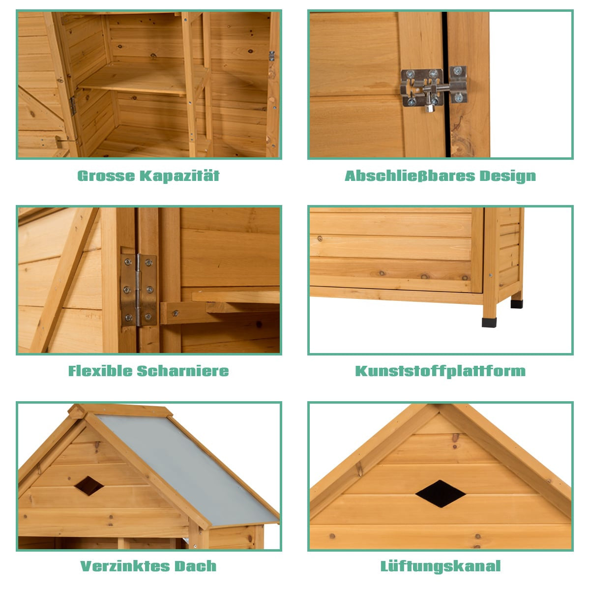 Outdoor Wooden Garden Shed with 5 Shelves, 70x35.5x160 cm