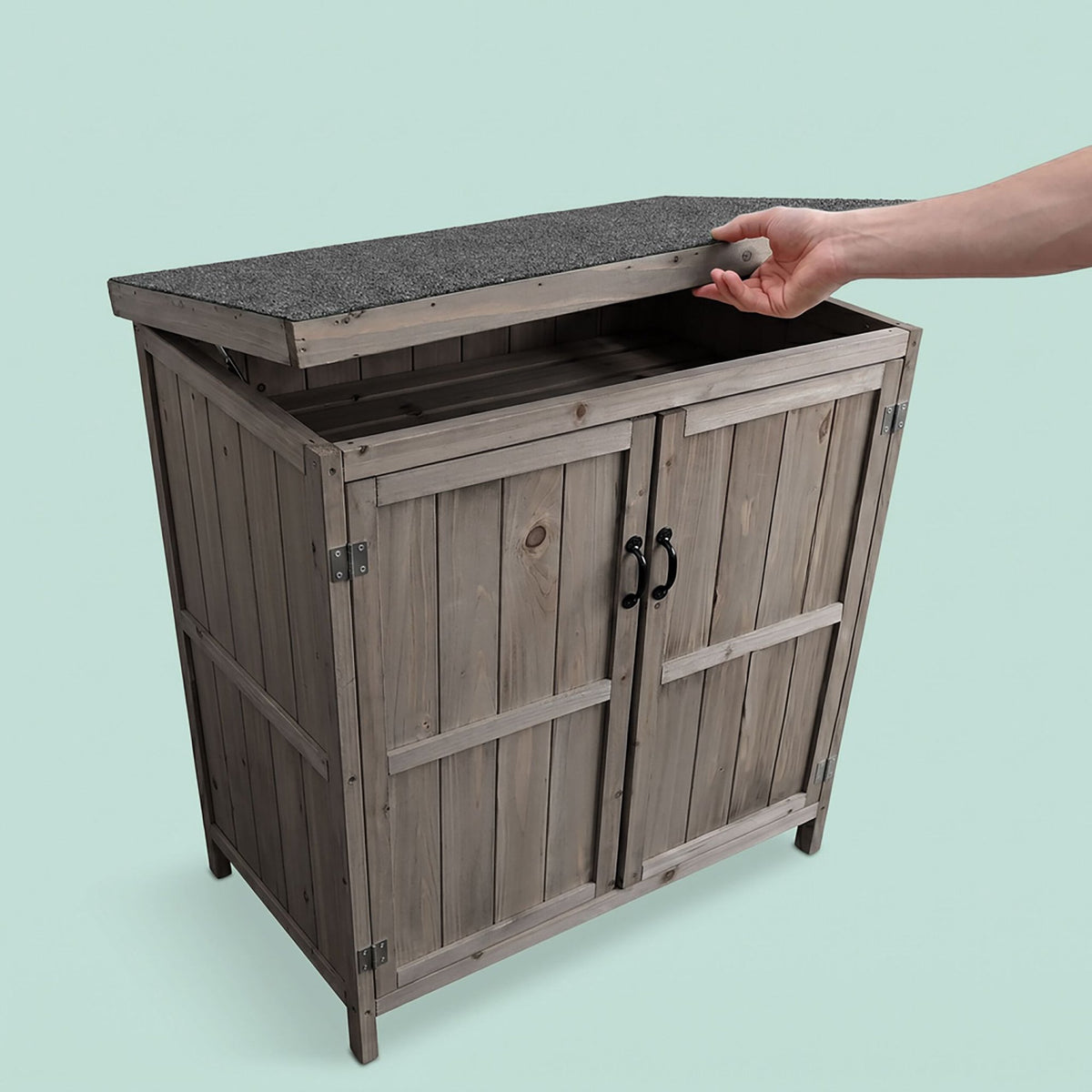 Outdoor Wooden Garden Tool Cabinet, Grey, 88x75x44 cm