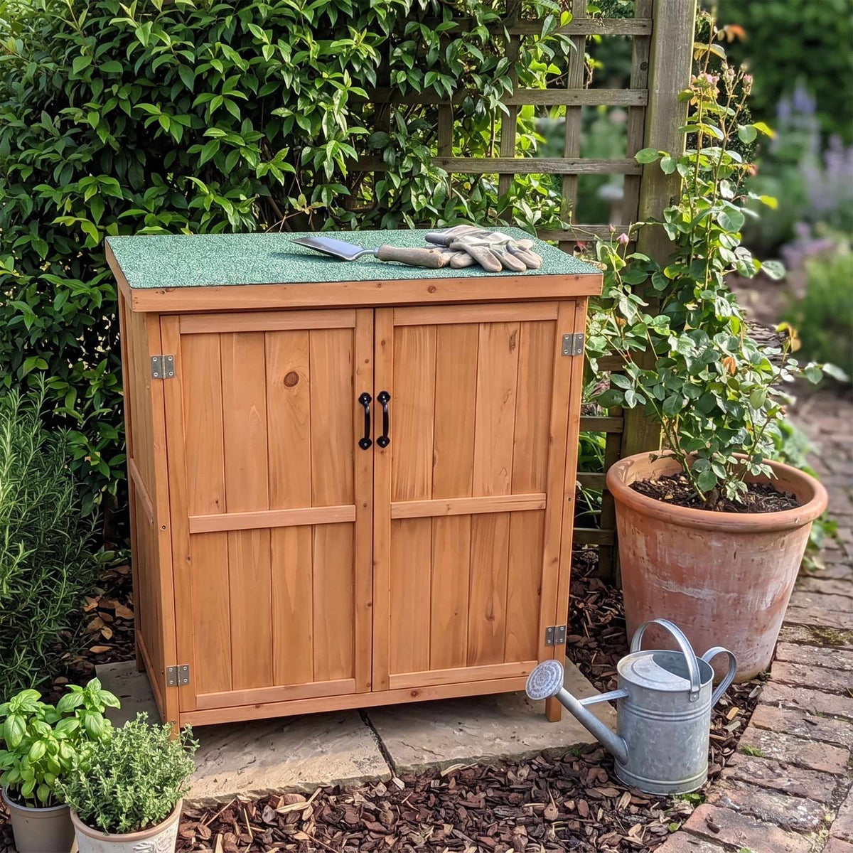 Outdoor Wooden Garden Tool Cabinet, Grey, 88x75x44 cm