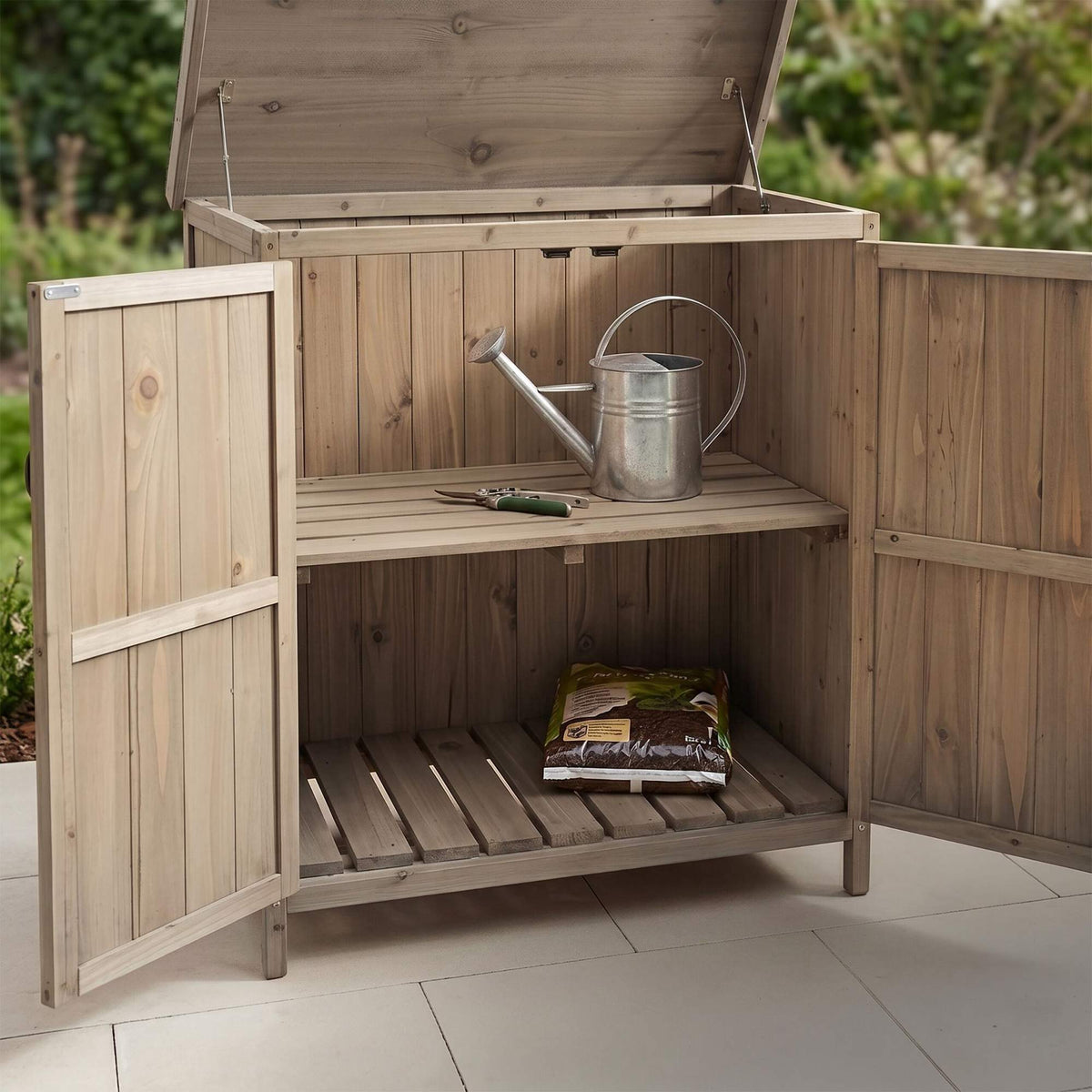 Outdoor Wooden Garden Tool Cabinet, Grey, 88x75x44 cm