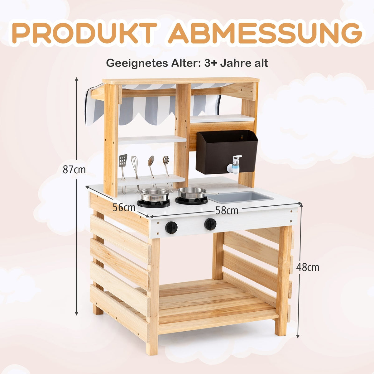 Outdoor Wooden Mud Kitchen with Water Feature, 2-in-1 Playset