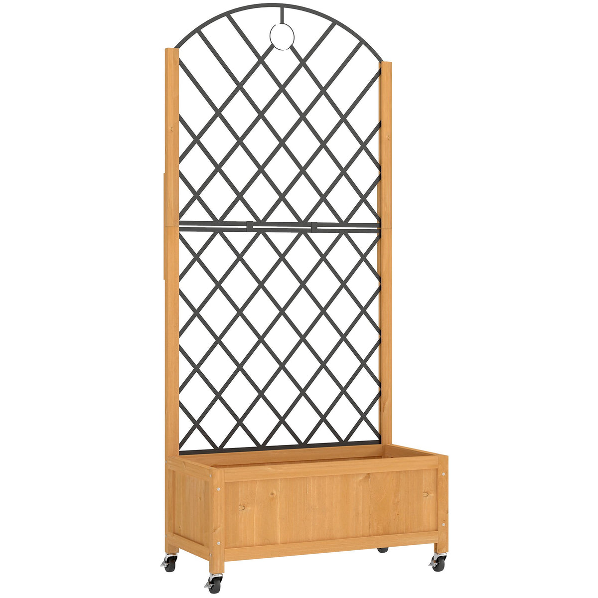 Outdoor Wooden Planter Box with Wheels and Trellis