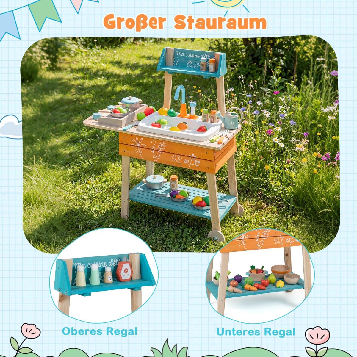Outdoor Wooden Play Kitchen with Sink & Shelves