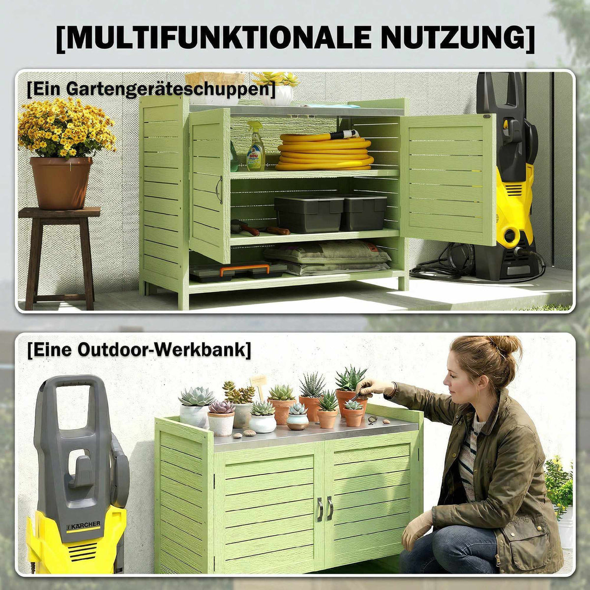 Outdoor Wooden Potting Bench with Storage, Green, 88x40x70.5 cm