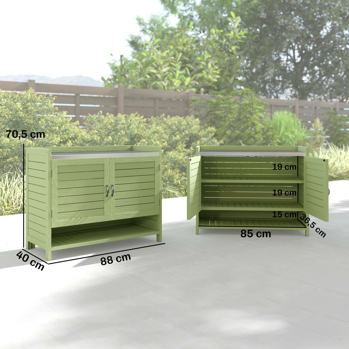 Outdoor Wooden Potting Bench with Storage, Green, 88x40x70.5 cm