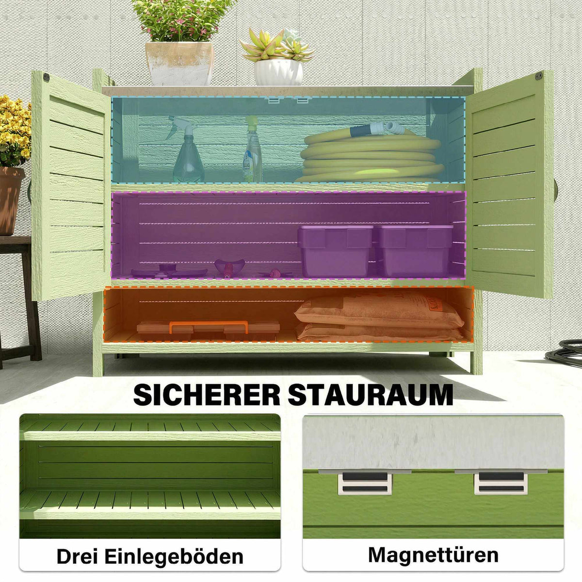 Outdoor Wooden Potting Bench with Storage, Green, 88x40x70.5 cm