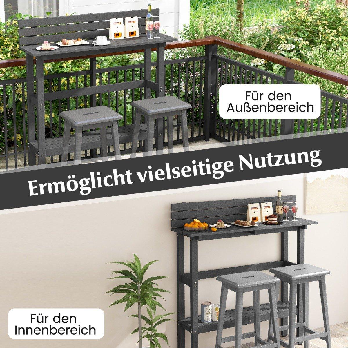 Outdoor bar table with shelf & adjustable foot pads patio high table 122 x 39 x 136 cm gray