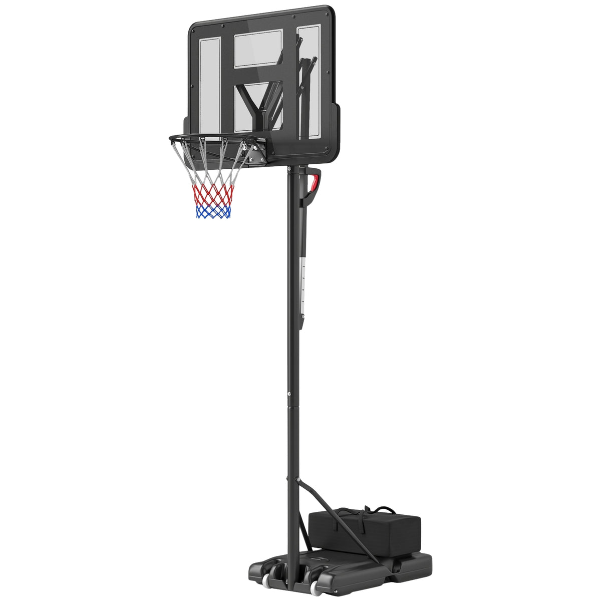 Outdoor basketball hoop, adjustable basket height 230-305 cm, basketball stand with 110 x 75 cm shatterproof back wall with wheels, spring-loaded basket, weight for adults