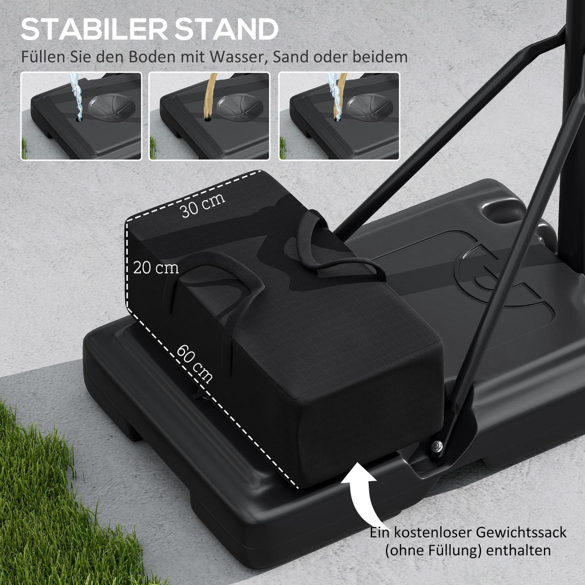 Outdoor basketball hoop, adjustable basket height 230-305 cm, basketball stand with 110 x 75 cm shatterproof back wall with wheels, spring-loaded basket, weight for adults