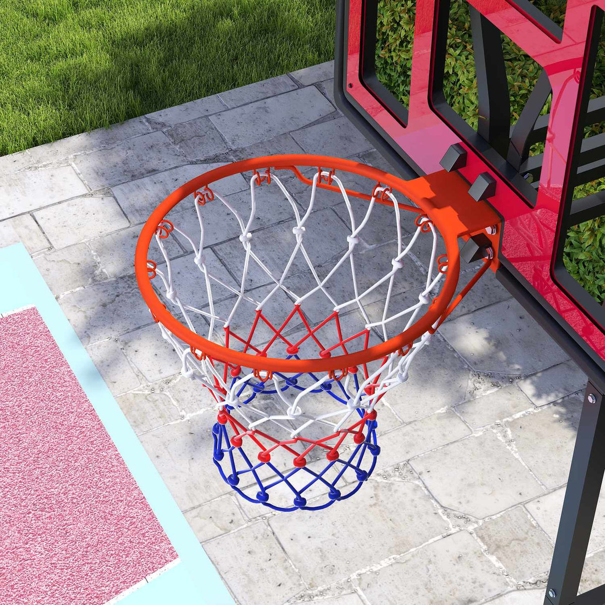 Outdoor basketball hoop for children, 200-260 cm, height-adjustable basketball stand with wheels, weight bag, basketball system with stand for children aged 6 and over, red